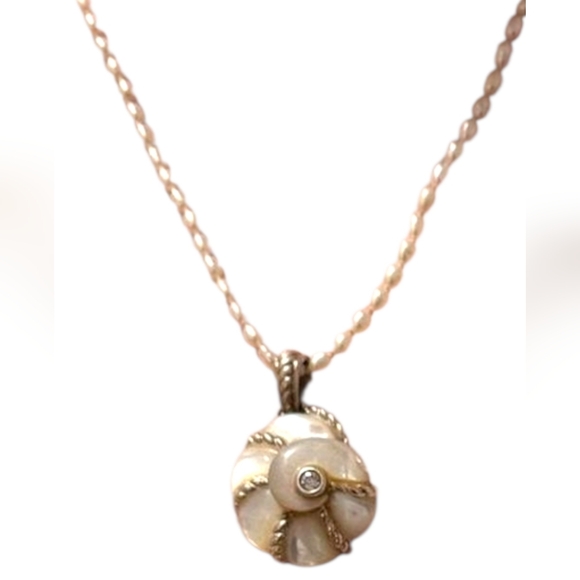 Estate Sterling Silver Judith Ripka Mother Of Pearl Swirl Pendant Pearl Necklace - Picture 3 of 4